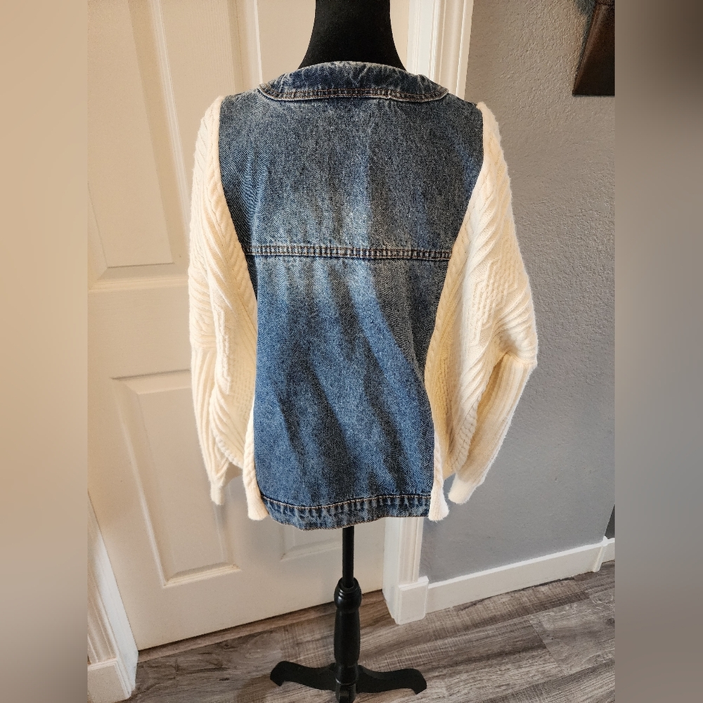 Vici Denim and Cream Cardigan Sweater - Picture 2 of 8